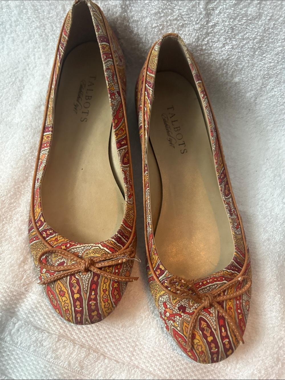 Talbots Paisley Red & Gold Ballet Flats
